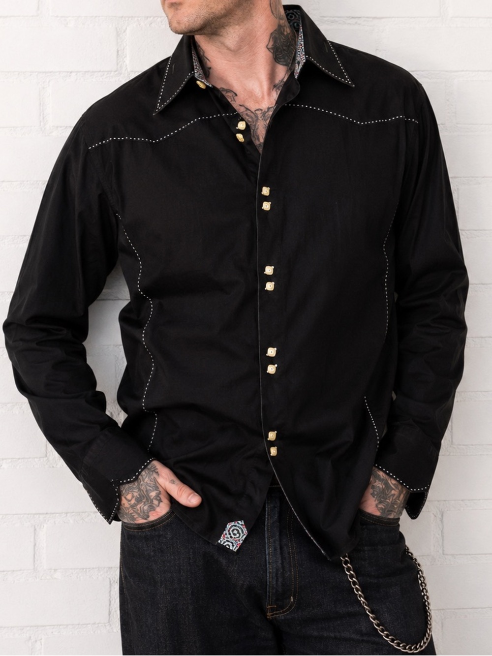 Bogosse Black Button-Up Western Shirt Men’s XL 100% Cotton Rockabilly Style